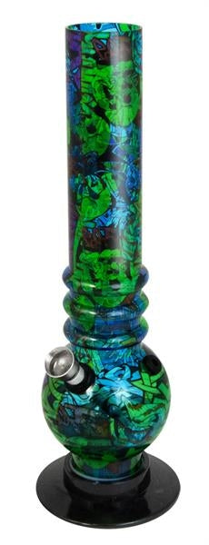 Acryl-Bong,"Graffiti" 26cm Bubble-Straight,blau-grün, 26cm