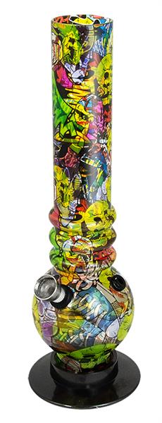 Acryl-Bong,"Graffiti" 26cm ,Bubble-Straight gelb-rot, 26cm