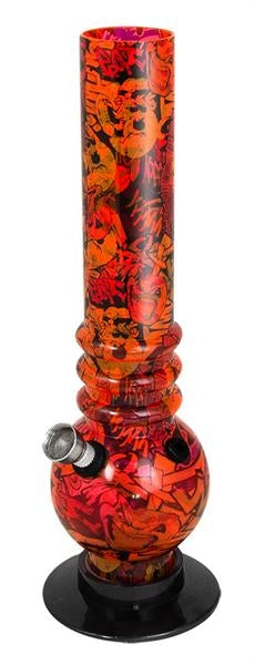 Acryl-Bong,"Graffiti" 26cm Bubble-Straight, rot