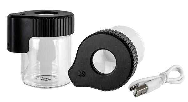 RAGGA Kräuterglas mit schwarzem Vakuumdeckel, Lupe und LED