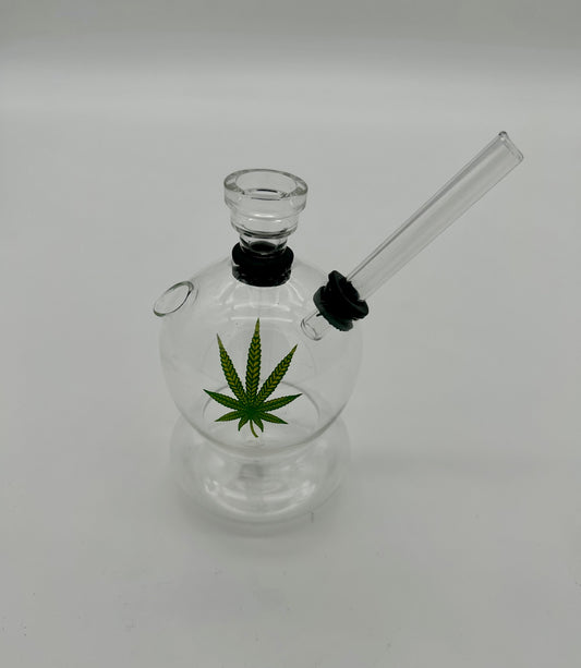 B.B.Bhole Glasbong mit Blatt Motiv - 11cm