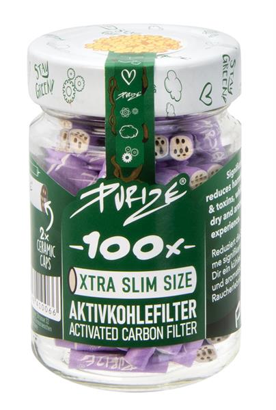 PURIZE Aktivkohlefilter, XTRA Slim LILAC, ø 5,9mm, 100er GLAS