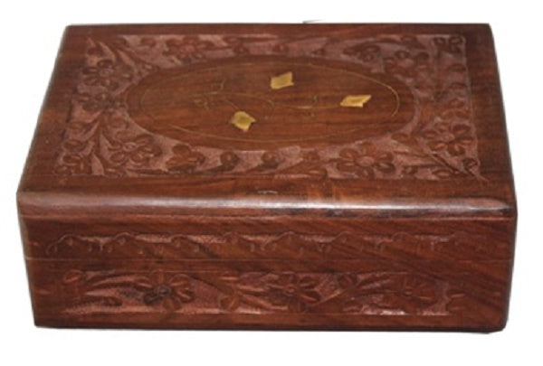Saranpur Box geschnitzt mit Intarsien18x12,5x6cm