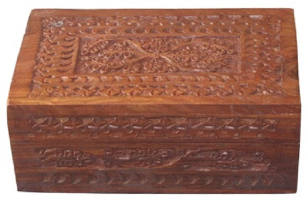 Saranpur Box geschnitzt 15,5x10,5x6,5cm mit rotem Samt