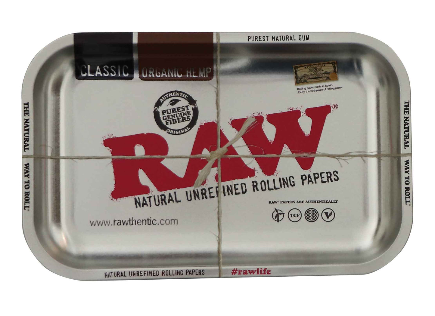 RAW Dreh-Tablett - Rolling Tray klein, "RAW STEEL METALLIC"