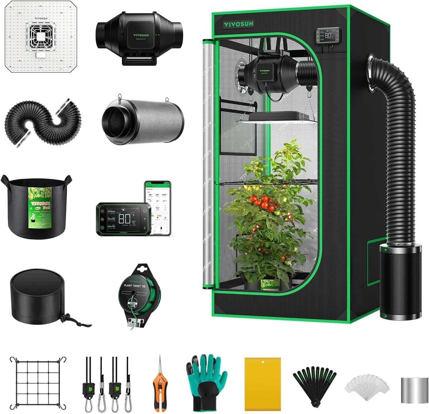 Vivosun, Smart Growbox, Set AllInOne Connect 120 + 2x AeroLight AW200SE (120x120x200)
