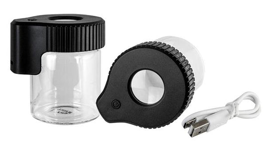 RAGGA Kräuterglas mit schwarzem Vakuumdeckel, Lupe und LED