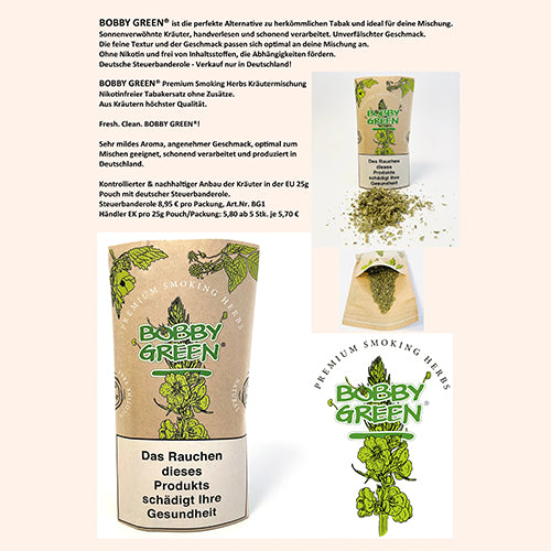 BOBBY GREEN Premium Smoking Herbs Kräutermischung-Tabakersatz, 20g