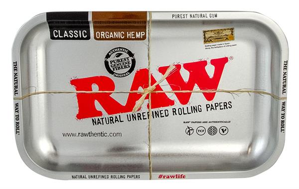 RAW Dreh-Tablett - Rolling Tray klein, "RAW STEEL METALLIC"
