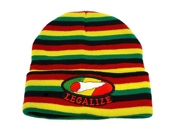 Acryl-Strickmütze Winter, gestreift "RASTA" Legalize Joint