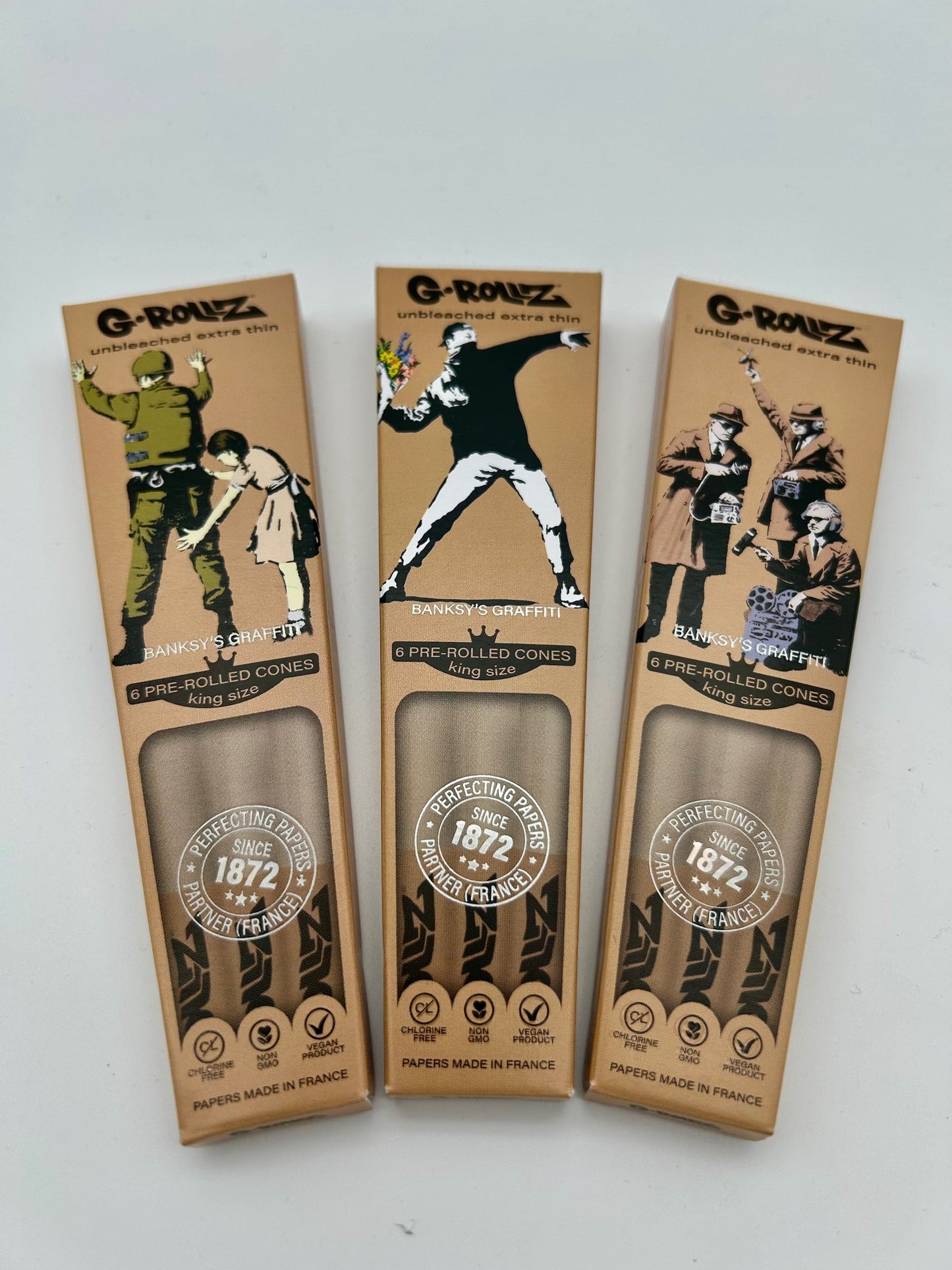 G-ROLLZ Banksy's Graffiti - Bamboo Unbleached Extra Thin - 6 KS Cones