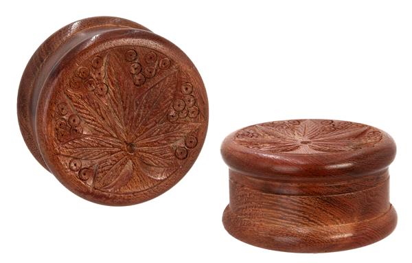 Holzgrinder, geschnitzt, 50mm, 2-teilig, Leaf