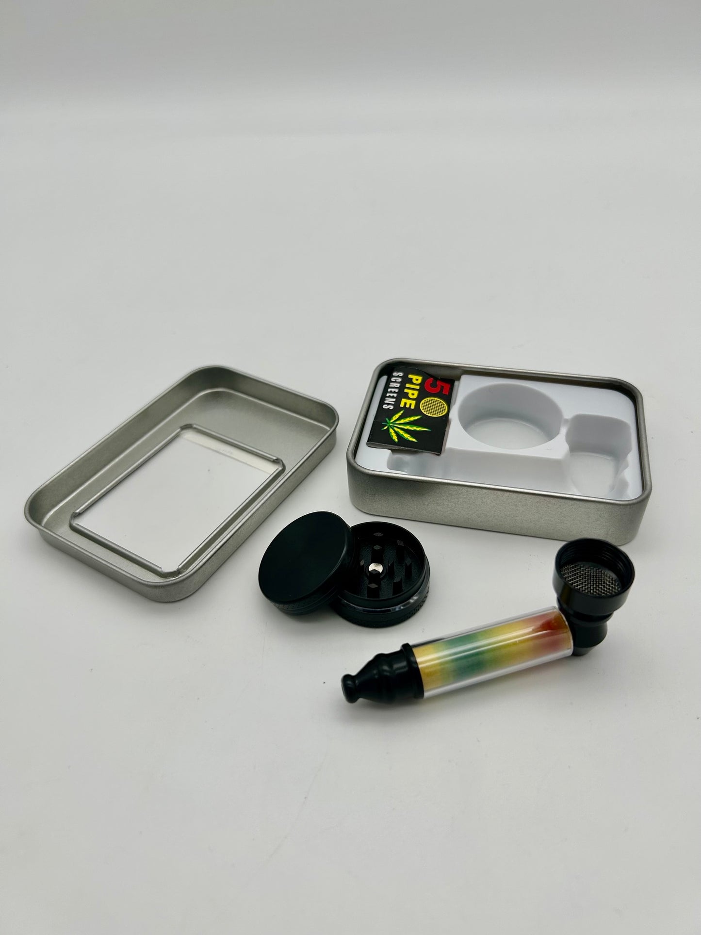 Raucherset Alupfeife + Metallgrinder schwarz-rasta