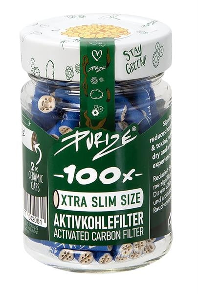 PURIZE Aktivkohlefilter, XTRA Slim BLUE, ø 5,9mm 100er Glas