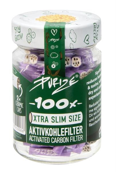 PURIZE Aktivkohlefilter, XTRA Slim LILAC, ø 5,9mm, 100er GLAS