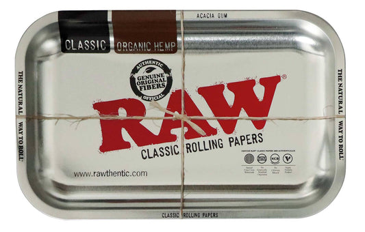 RAW Dreh-Tablett - Rolling Tray klein, "RAW STEEL METALLIC"