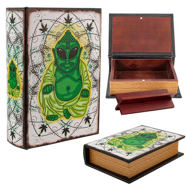 "Alien Buddha" Buchversteck/Stash Book Holzbox