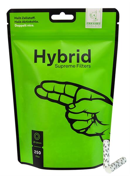 Hybrid Supreme Filters, 6,4 mm Ø, Aktivkohle+Cellulose, 250 Stück im Beutel