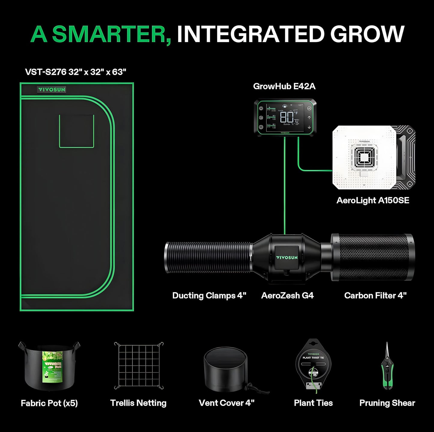 Vivosun, Smart Growbox Set, AllInOne Connect 80 + AeroLight150S (80x80x180)