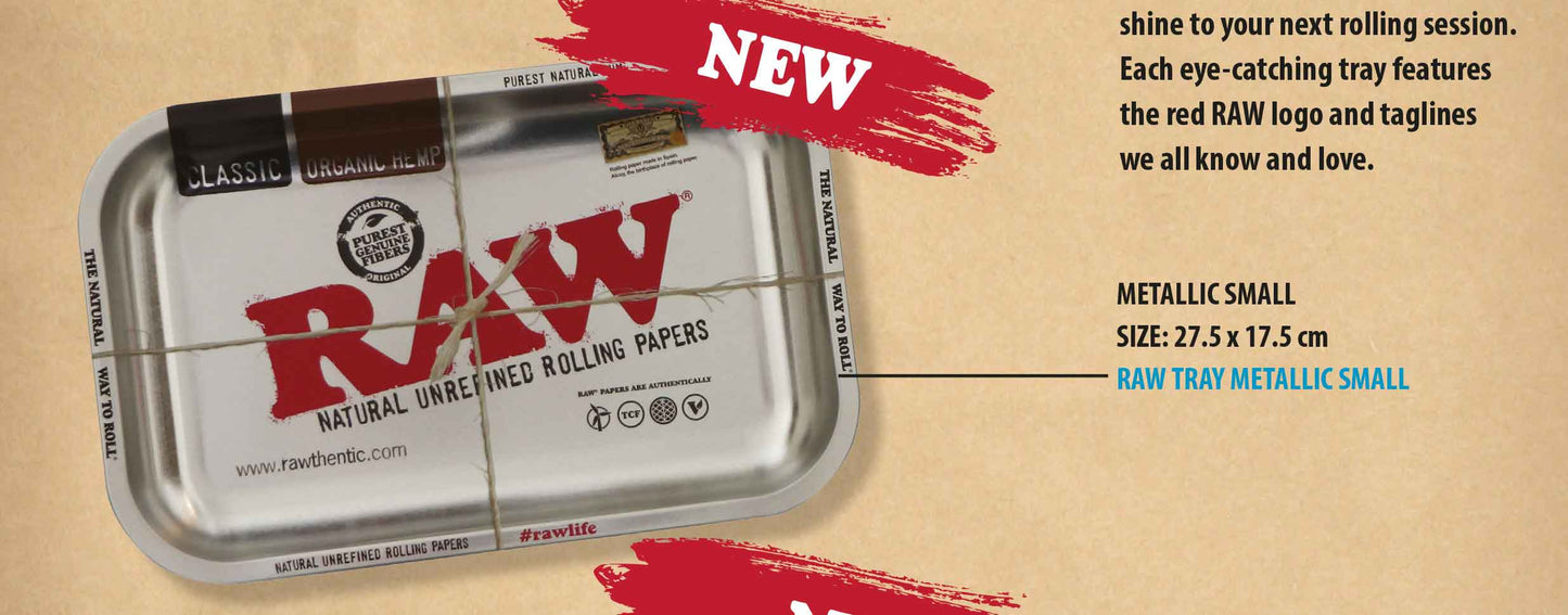 RAW Dreh-Tablett - Rolling Tray klein, "RAW STEEL METALLIC"