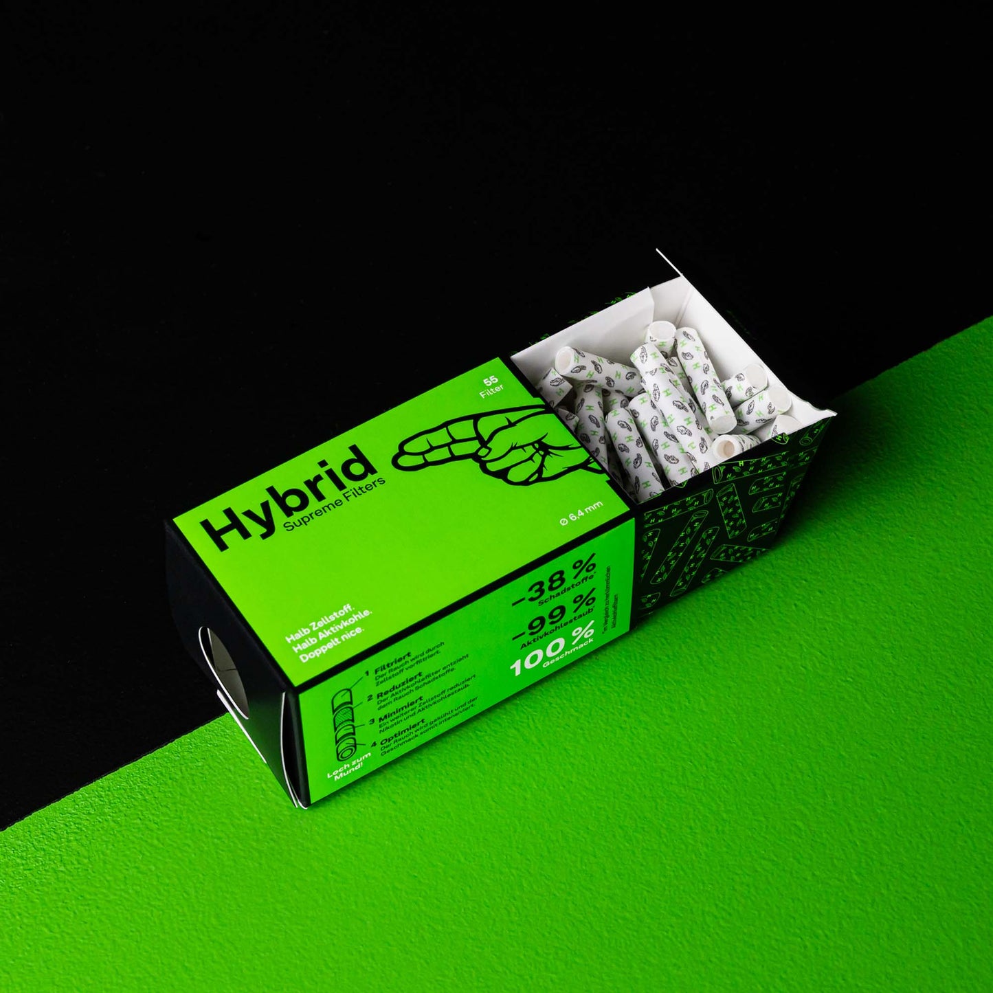 Hybrid Supreme Filters, 6,4 mm Ø, Aktivkohle+Cellulose, 55er Pack