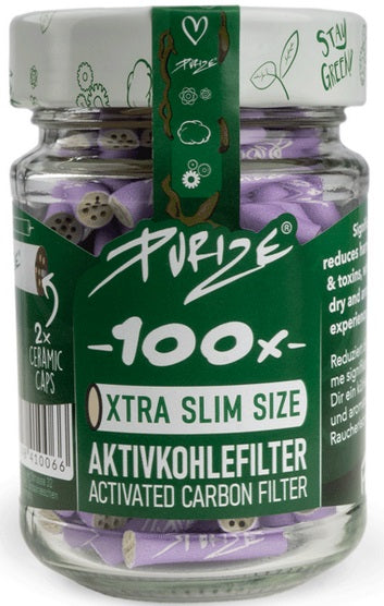 PURIZE Aktivkohlefilter, XTRA Slim LILAC, ø 5,9mm, 100er GLAS