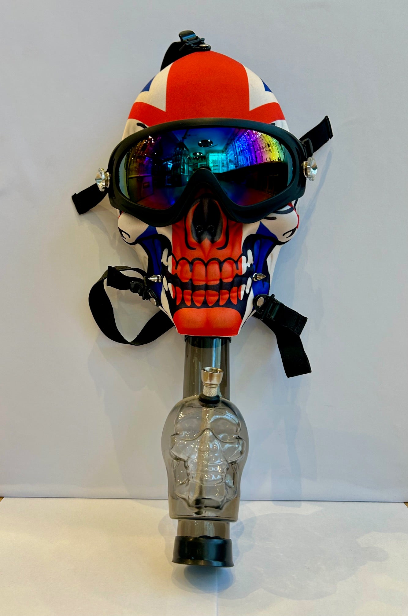 Stoffmaske Roter Skull Bong Mask mit Brille 23cm