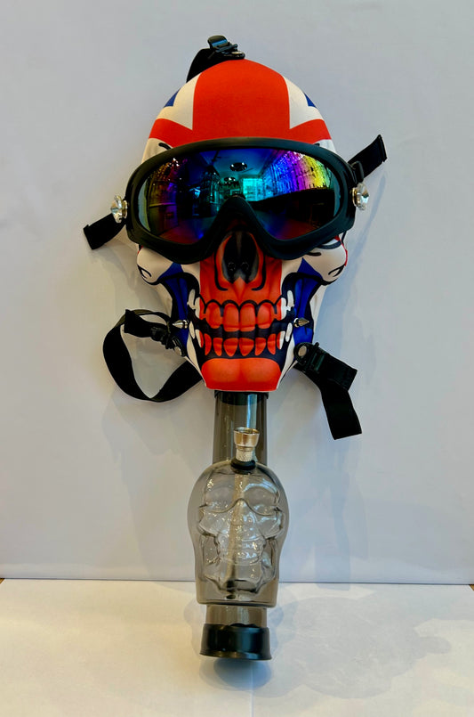 Stoffmaske Roter Skull Bong Mask mit Brille 23cm