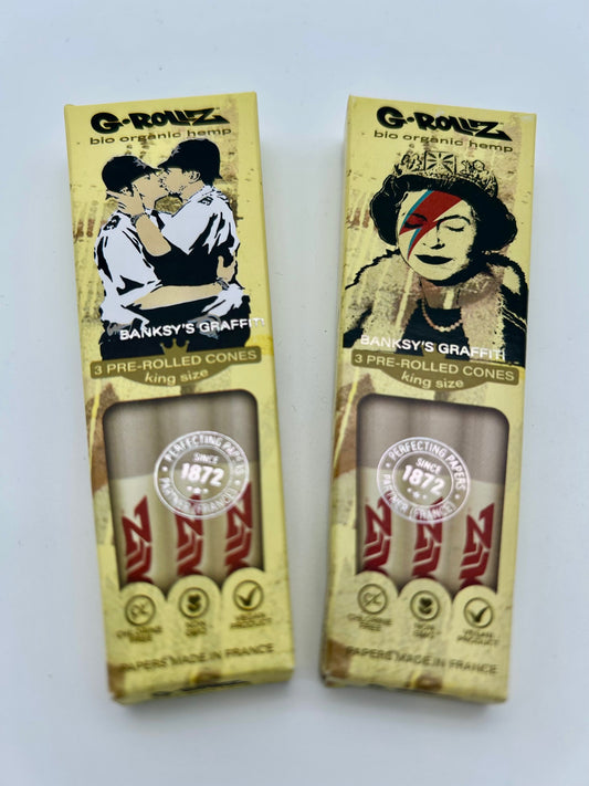 G-ROLLZ Banksy's Graffiti - Organic Hemp Extra Thin - 3 KS Cones