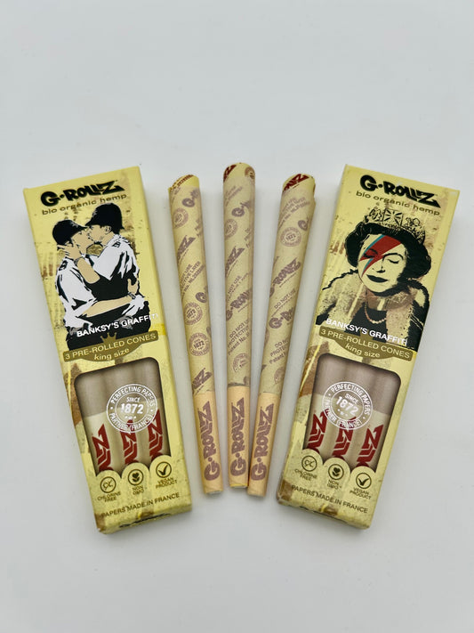 G-ROLLZ Banksy's Graffiti - Organic Hemp Extra Thin - 3 KS Cones